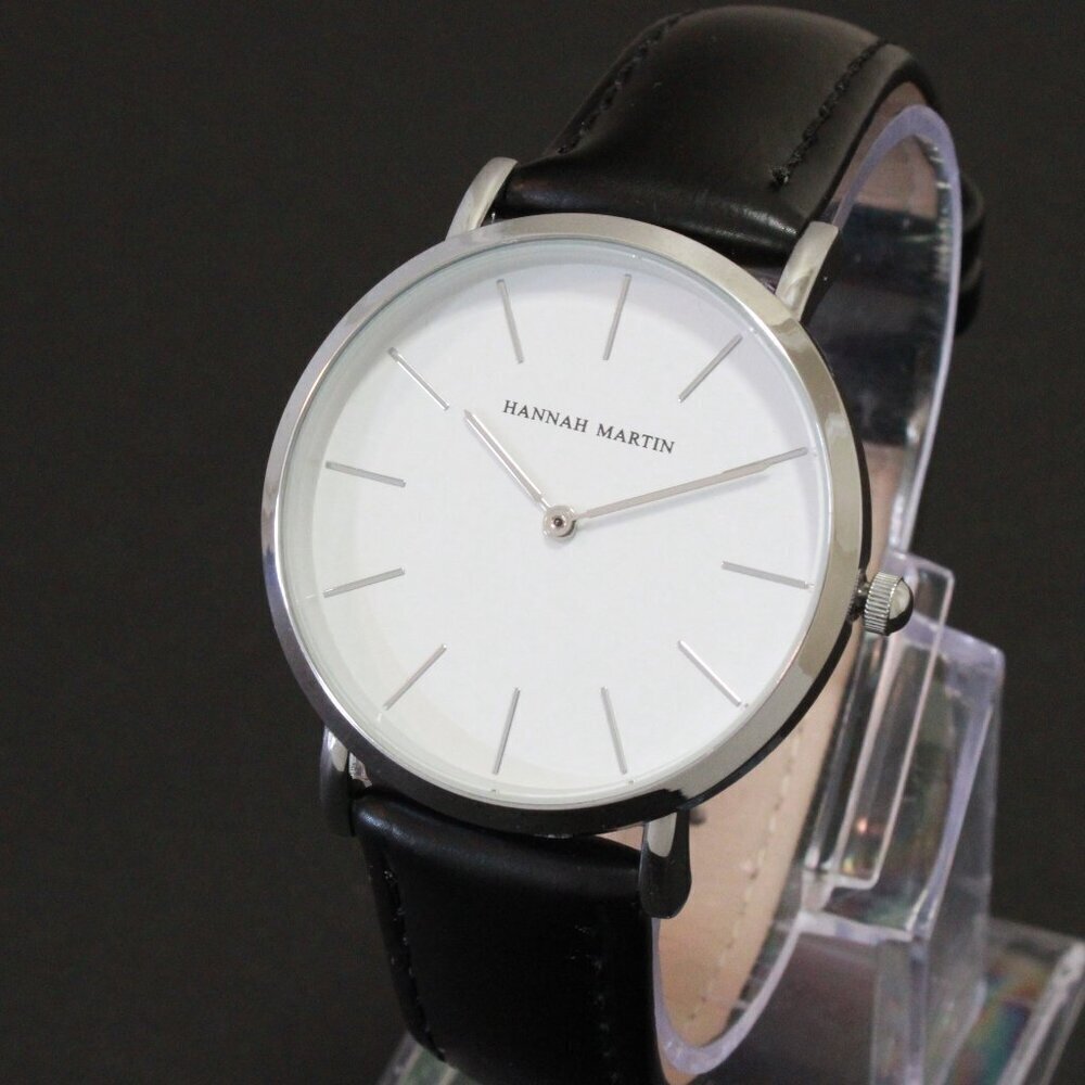 Men's Classic Minimalist 2 Hand Quartz Watch Raised Indices Black Strap 36mm - Picture 4 of 14